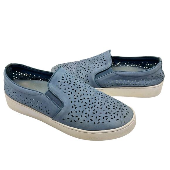 Vionic Blue Nubuck Leather Midi Perforated Laser Cut Slip On Comfort Sneakers - Picture 1 of 10